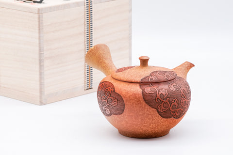 Ivy Engraved Mottled Red Shudei Tokoname Teapot - 200ml
