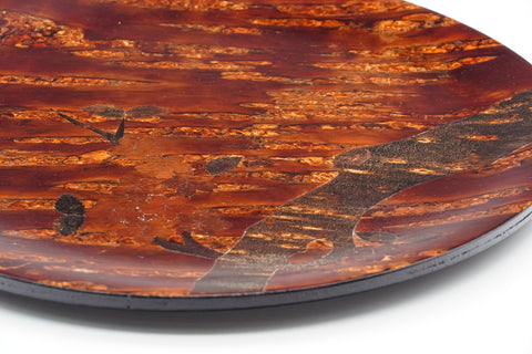 Japanese Round Tray - Vintage Floral Kabazaiku Wooden Cherry Bark Maru-bon