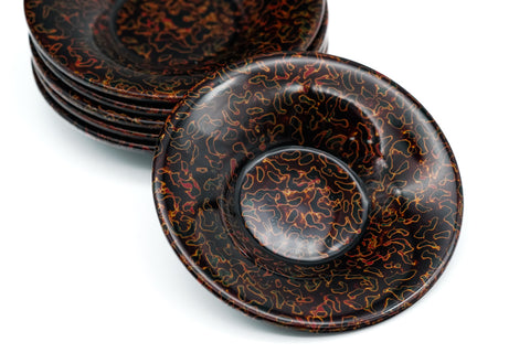 Japanese Chataku - Set of 6 Gold-Red Kara-nuri Vintage Tea Saucers