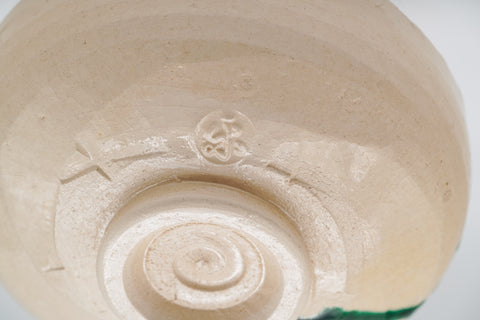 Japanese Matcha Bowl - White Green Drip-Glazed Raku-yaki Chawan