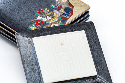 Japanese Chataku - Set of 5 Floral Square Ceramic Tea Saucers