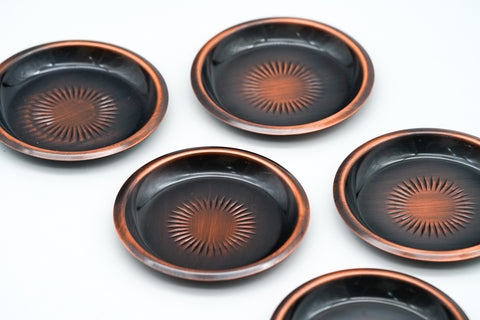Japanese Chataku - Set of 5 Copper Hammered Circular Tea Saucers