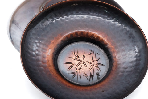 Japanese Chataku - Set of 5 Unique Metal Tea Saucers and Scoop in Wooden Box