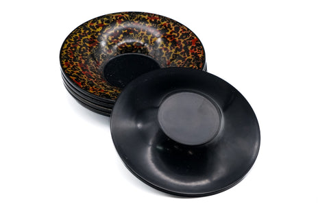 Japanese Chataku - Set of 5 Gold-Red Kara-nuri Lacquer Tea Saucers