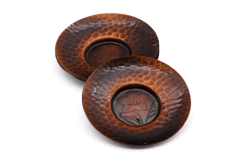 Japanese Chataku - Set of 5 Floral Copper Hammered Vintage Tea Saucers