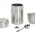 Medium Kondo-style Matcha Sifter Canister - the full stainless steel set with base, sifter basket, steel washers, scoop and lid