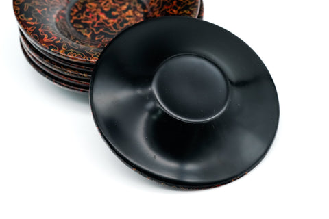 Japanese Chataku - Set of 6 Gold-Red Kara-nuri Vintage Tea Saucers