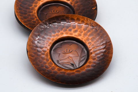 Japanese Chataku - Set of 5 Floral Copper Hammered Vintage Tea Saucers