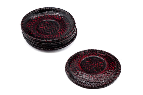 Japanese Chataku - Set of 5 Woven Lacquer Tea Saucers
