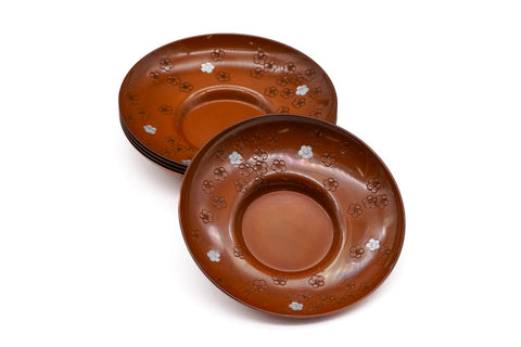 Japanese Chataku - Set of 5 Ume Engraved Metal Tea Saucers
