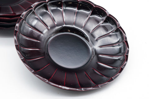 Japanese Chataku - Set of 5 Flower Petal Lacquer Tea Saucers