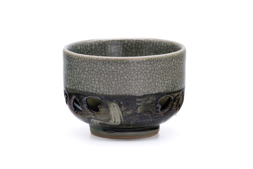 Japanese Tea Cup Double-walled Obori Soma-yaki Celadon Sencha Cup