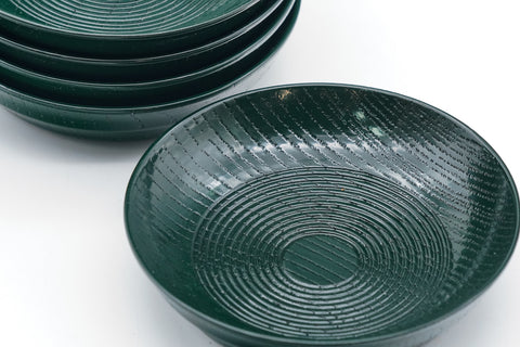 Japanese Chataku - Set of 5 Spiraling Green Wooden Sake Saucers