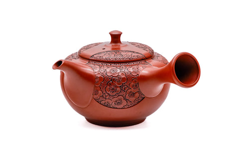 Plum Blossom Engraved Red Shudei Tokoname Teapot - 200ml