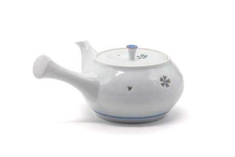 The teapot turned with the side handle toward the viewer.
