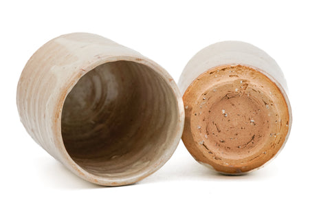 Japanese Teacups - Pair of Beige Drip-Glazed Meoto Hagi Yunomi