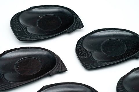 Japanese Chataku - Set of 5 Fish Carved Wooden Antique Tea Saucers