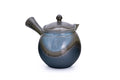 Blue ash-glazed ceramic teapot with a lid