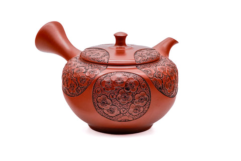 Plum Blossom Engraved Red Shudei Tokoname Teapot - 200ml
