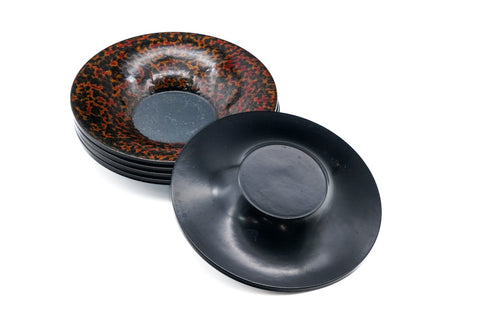 Japanese Chataku - Set of 5 Gold-Red Kara-nuri Vintage Tea Saucers