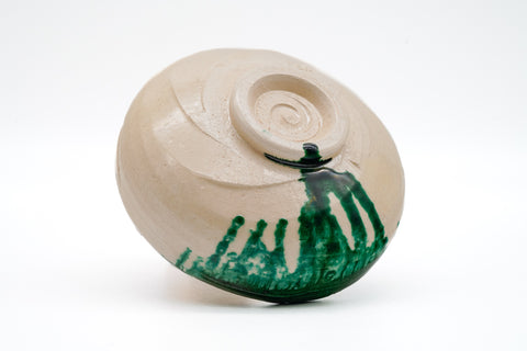 Japanese Matcha Bowl - White Green Drip-Glazed Raku-yaki Chawan