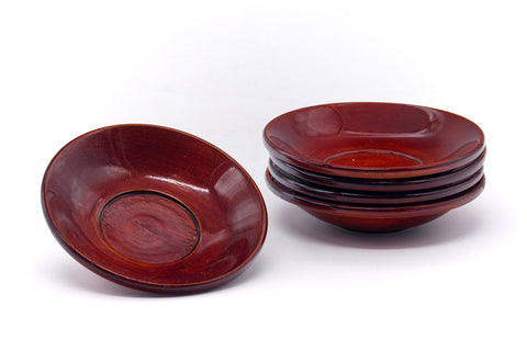 Japanese Chataku - Set of 5 Red Wooden Tea Saucers