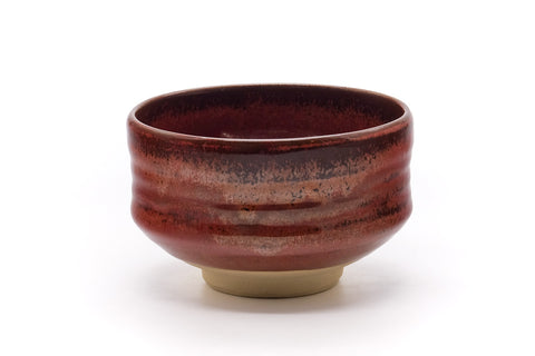 Japanese Matcha Bowl - Mottled Red Spiraling Chawan - 475ml