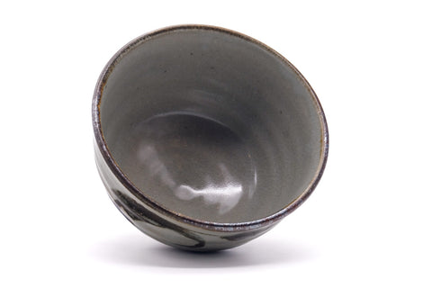 Overhead view into the bowl showing the grey glazed interior.