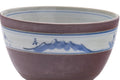 Mountainous-band chawan, opposite side view showing more of the blue landscape band over the purple body