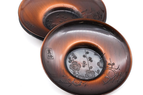Japanese Chataku - Set of 5 Plum Blossom Copper Tea Saucers