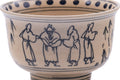 Villagers Annan chawan, side view showing the procession of painted figures and the dotted rim band