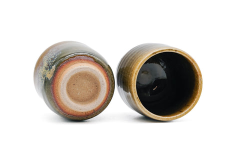 Japanese Teacups - Pair of Brown Blue Hare's Fur Glazed Yunomi - 80ml