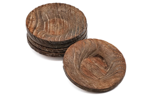 Japanese Chataku - Set of 5 Textured Wooden Tea Saucers