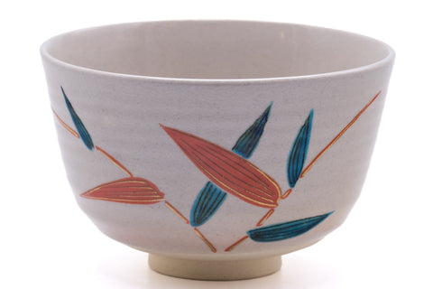 Japanese Matcha Bowl - Green Red Leaves Kyo-yaki Chawan - 400ml