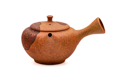 Ivy Engraved Mottled Red Shudei Tokoname Teapot - 200ml