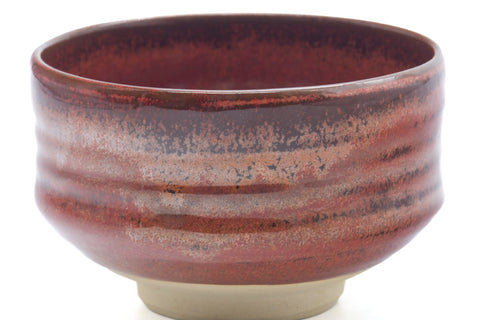 Japanese Matcha Bowl - Mottled Red Spiraling Chawan - 475ml