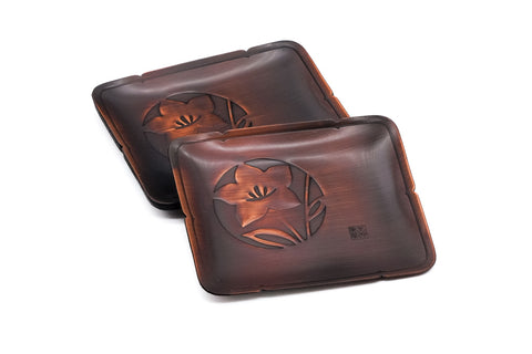 Japanese Meimeizara - Set of 5 Floral Rectangular Copper Sharing Plates