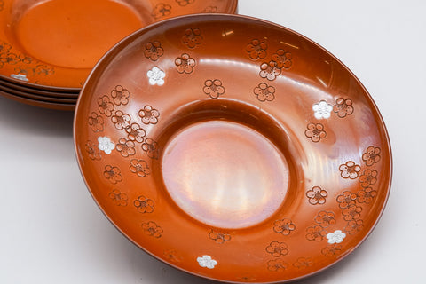 Japanese Chataku - Set of 5 Ume Engraved Metal Tea Saucers