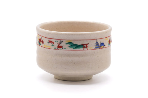 Japanese Matcha Bowl - 赤膚山 Akiyama Kiln - Decorated Akahada-yaki Chawan - 490ml
