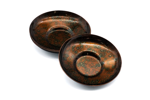 Japanese Chataku - Set of 5 Oil Spot Metal Tea Saucers