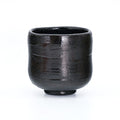 Kuro-Raku Yunomi - 220ml - front view of the black cylindrical raku teacup