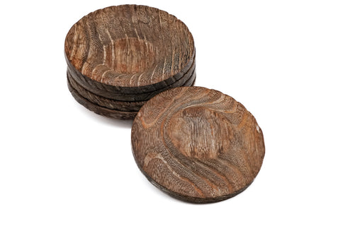 Japanese Chataku - Set of 5 Textured Wooden Tea Saucers