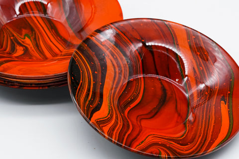 Japanese Chataku - Set of 5 Red Black Lacquer Wavy Tea Saucers