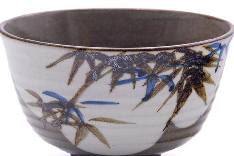 Japanese Matcha Bowl - Dark Brown Painted Leaves Chawan - 450ml