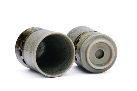 Double-walled Obori Soma-yaki Celadon Tea Set