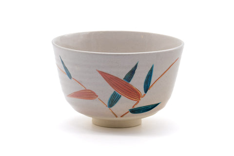 Japanese Matcha Bowl - Green Red Leaves Kyo-yaki Chawan - 400ml