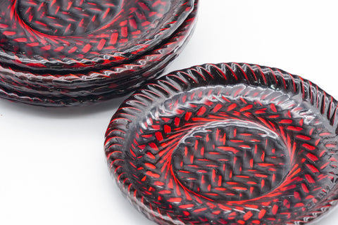 Japanese Chataku - Set of 5 Woven Lacquer Tea Saucers