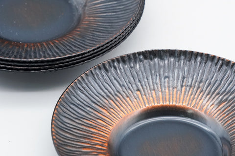 Japanese Chataku - Set of 5 Striped Metal Tea Saucers