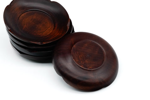 Japanese Chataku - Set of 5 Carved Floral Wooden Tea Saucers