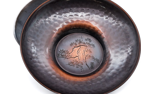 Japanese Chataku - Set of 5 Unique Metal Tea Saucers and Scoop in Wooden Box